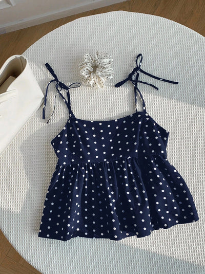 Women's Polka Dot Crop Cami With Spaghetti Straps | SAMAG