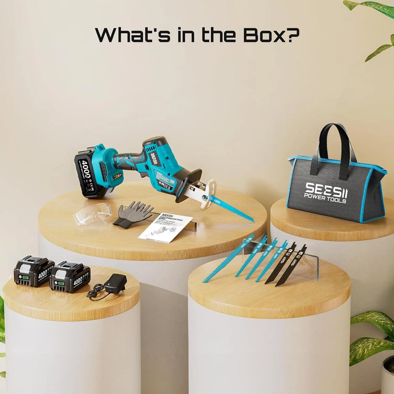 SEESII Reciprocating Saw Cordless Cutting Variable Speed 3500 RPM Brushless Motor with 6 Blades Portable - View 8 | SAMAG