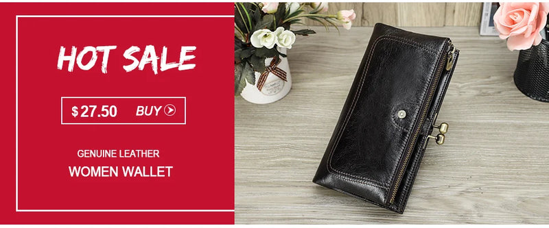 CONTACT'S Fashion Genuine Leather Women Wallet Bifold Card Holder Coin Purse Small Women's Purse Money Clip Men Pocket Wallets