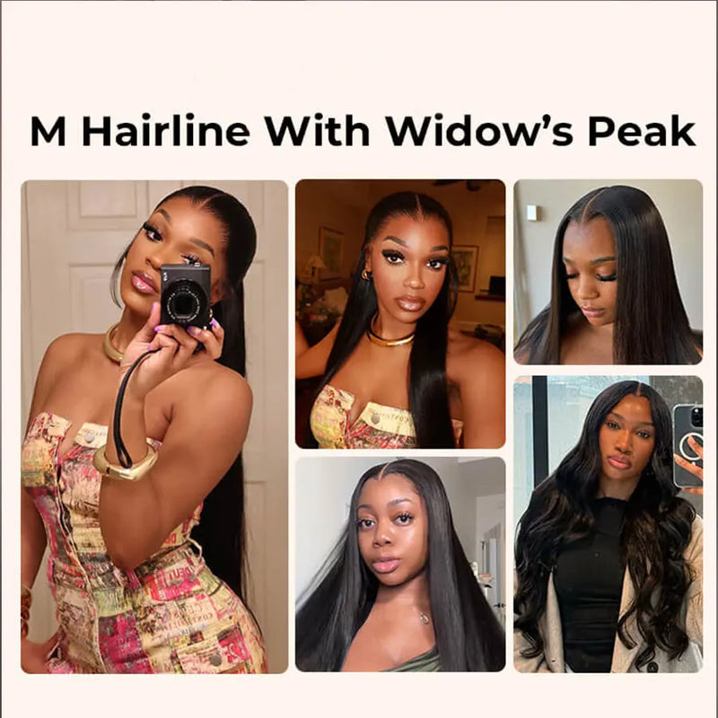 Widow's Peak M Hairline 13x6 HD Lace Front Wig 100% Human Hair Wig Silky Straight 13x4 HD Lace Frontal Wig Bleached Knots HD Wig