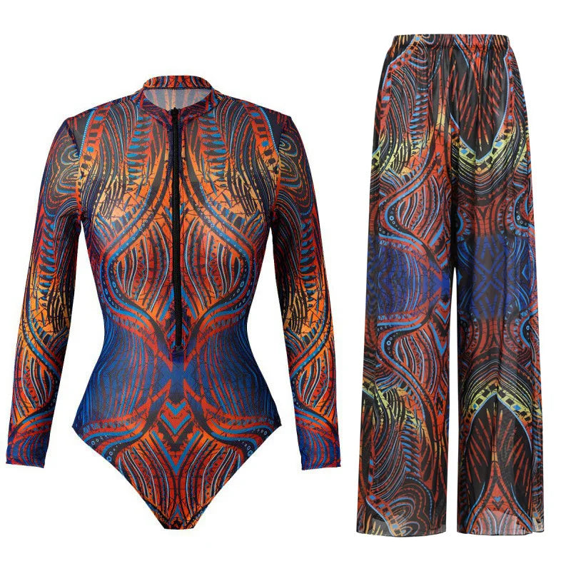 Women's Long Sleeve Swimwear Sunscreen One Piece Swimsuit | SAMAG