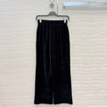 Autumn Winter Fashion Black Velvet Vintage Casual Wide Leg Pants Suit Women's Hooded Long Sleeve Coat+Drawstring Waist Trousers