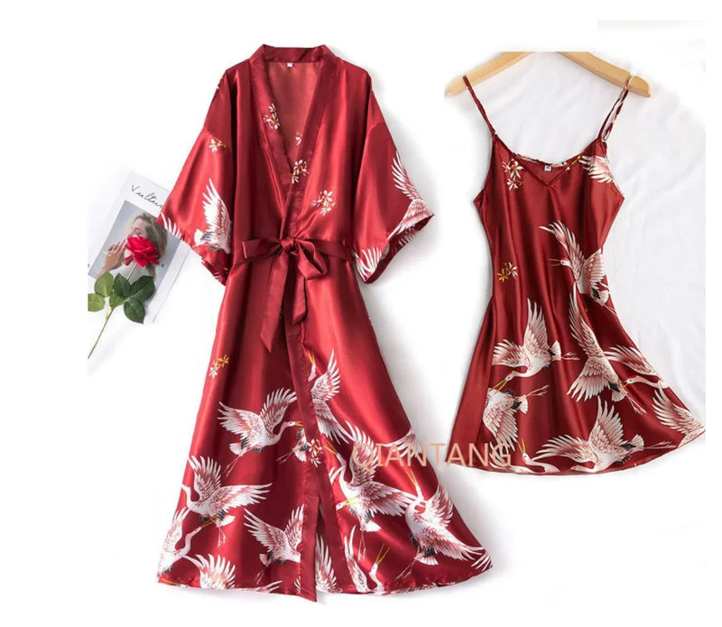 Sexy Nightwear Gown Set Women Pyjama V-Neck Pajamas Silky | SAMAG