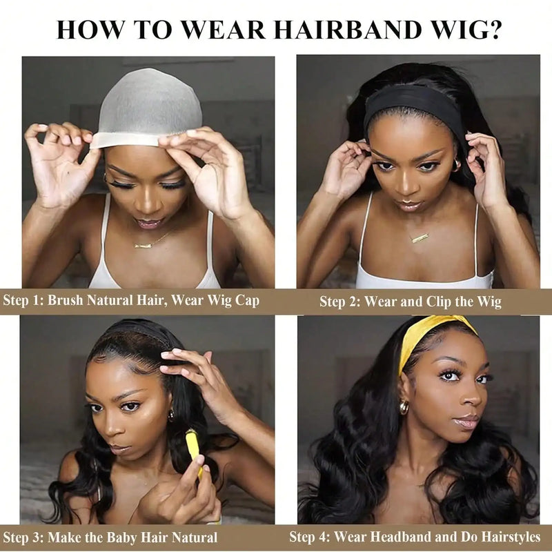 38 Inch Body Wave Headband Wig for Women Human Hair Wear and Go Brazilian Virgin Full Machine Human Hair 220 Density