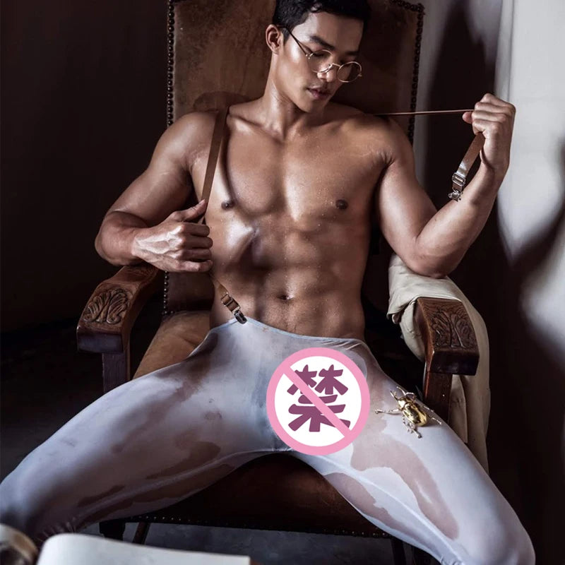 Men's Sexy Long Johns Ice Silk Body Shaper Leggings Underwear Men's Shapewear Compression Lounge Pants Sleepwear Bottoms