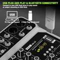 4-Channel Mixing Console with Wireless Microphone Kit USB Audio Mixer 48V Phantom Power Professional for DJ Karaoke PC Guitar
