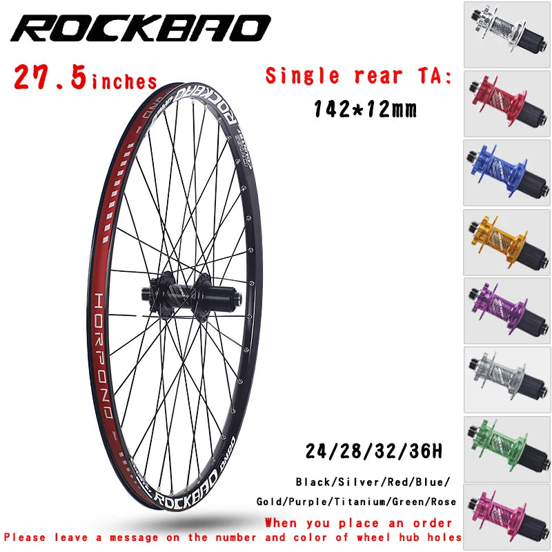 ROCKBAO Mountain Bike Wheelset 24/26/27.5/29 Inches Disc Brake Aluminum Alloy 4Bearings 7-12Speed Thru Axle MTB Bicycle Wheel