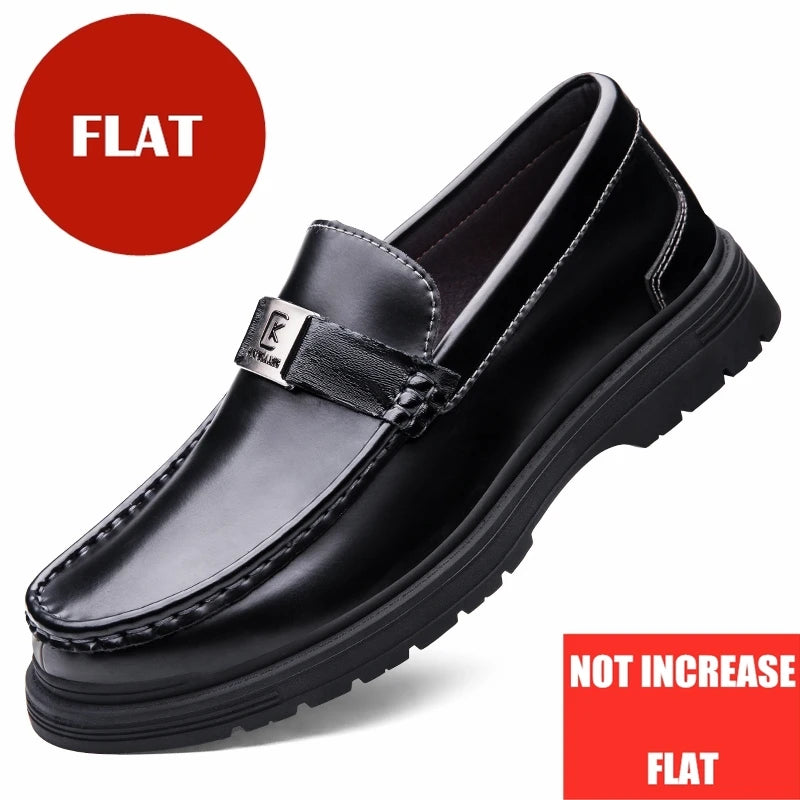 Men Genuine Leather Lift Loafers Business Casual Dress Shoes Invisible Height Increasing 5.5cm Elevator Comfortable Work Oxfords