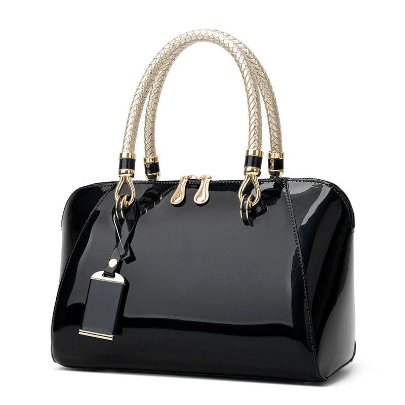 Luxury Designer Handbag Shiny Leather Boston Bag 2023 Fashion New Blue Red Black Beige Pink Bags for Women Sac De Luxe Femme