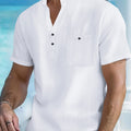 Men's Cotton Linen Short-Sleeve Shirt with Stand Collar | SAMAG