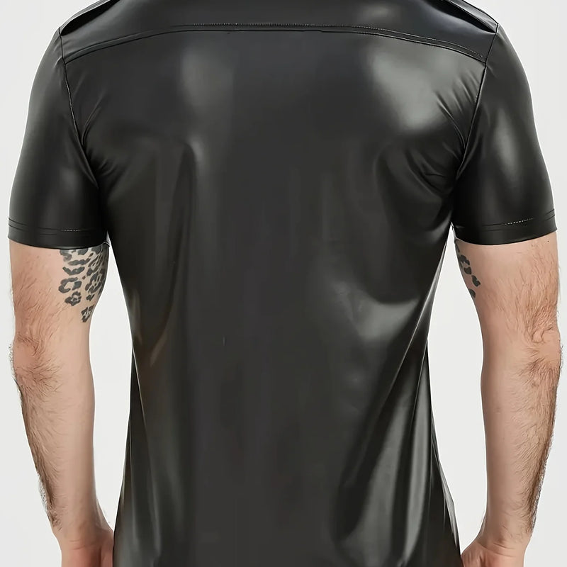 Men's PU leather short-sleeved street style button-down | SAMAG