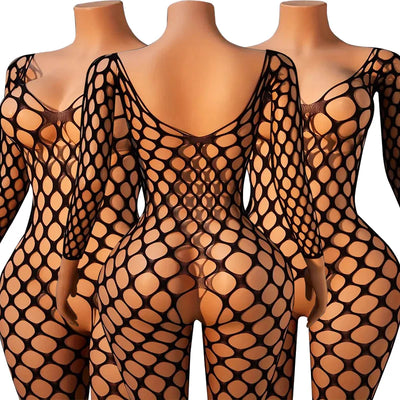 Sexy Crotchless Lingerie For Women Fishnet Teddy Bra Set | SAMAG