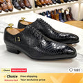 Luxury Men's Oxford Shoes Split Toe Lace-Up Dress Shoes in Black/Brown Suede with Patchwork Crocodile Print Leather Design
