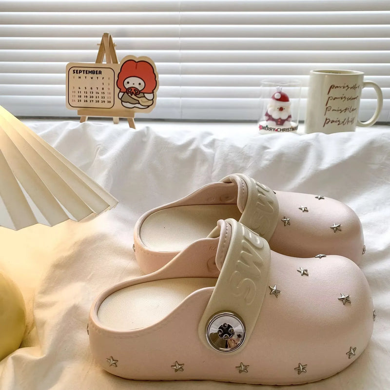 Small and high-end star studded toe caps, thick soled M ü ller shoes, versatile for summer commuting and outdoor wear