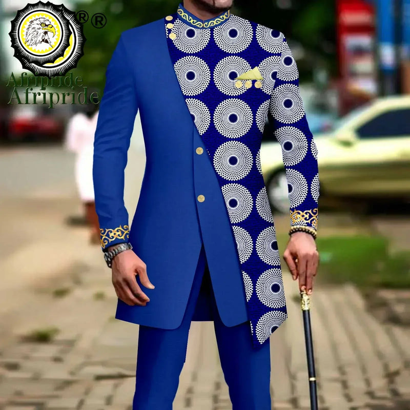 African Suits for Men Embroidery Print Blazer and Pants Set Business Dress with Kerchief Party Wedding - View 18 | SAMAG