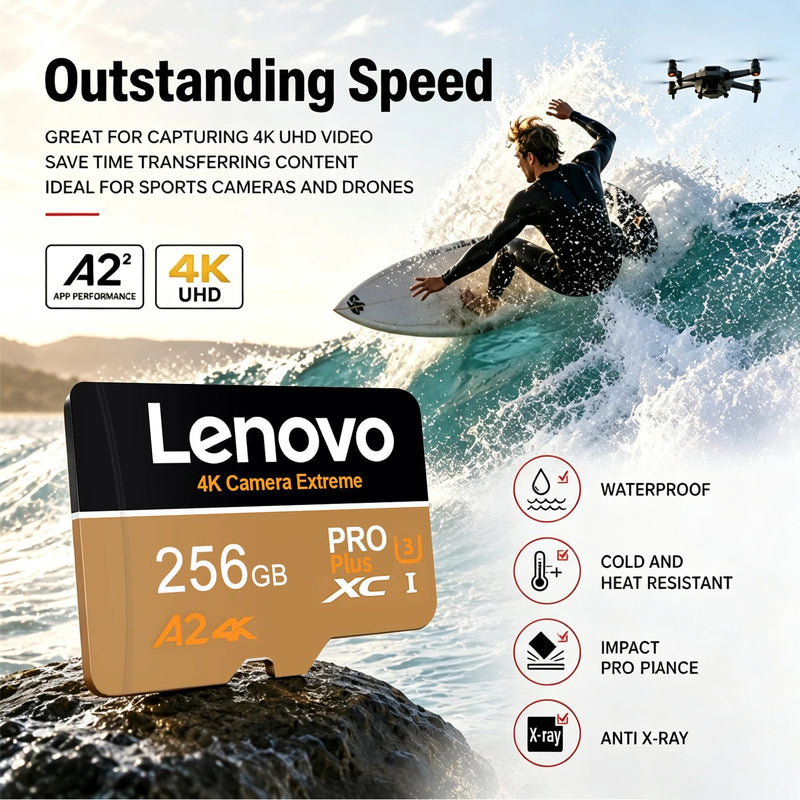 Lenovo Micro SD Card 512GB 256GB V30 U3 Flash Memory Card Class 10 High Speed Cartao De Memoria 128GB For Xiaomi Phone Laptop