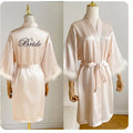 White Bride Wedding Robe with Feathers Women Satin | SAMAG