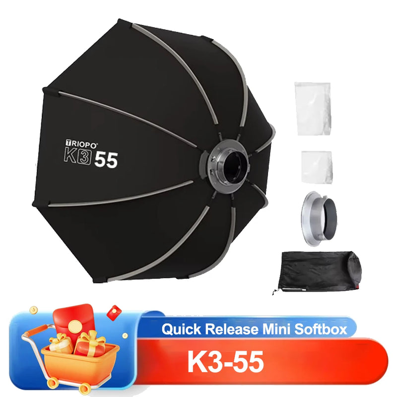 TRIOPO K3 Series K3-55 K3-65 K3-90 K3-120 Quick Release Softbox Folding Octagon Softbox for Photography Studio