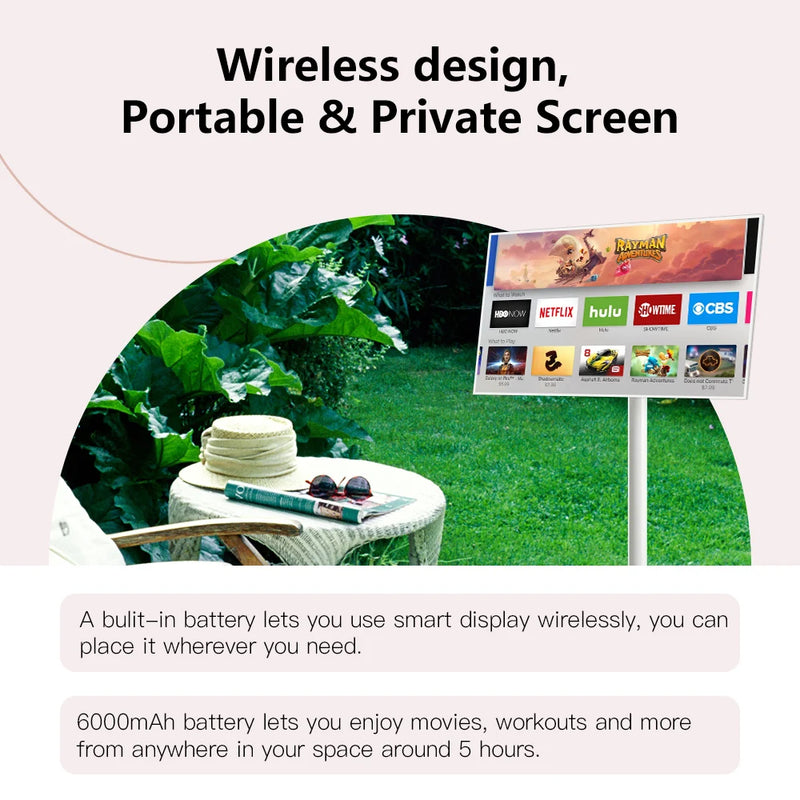 Full Movement 21.5inch Smart Android TV for Sport,work,home Using with Touch with 5G Wifi Android Big Tablet Portable Rolling Tv