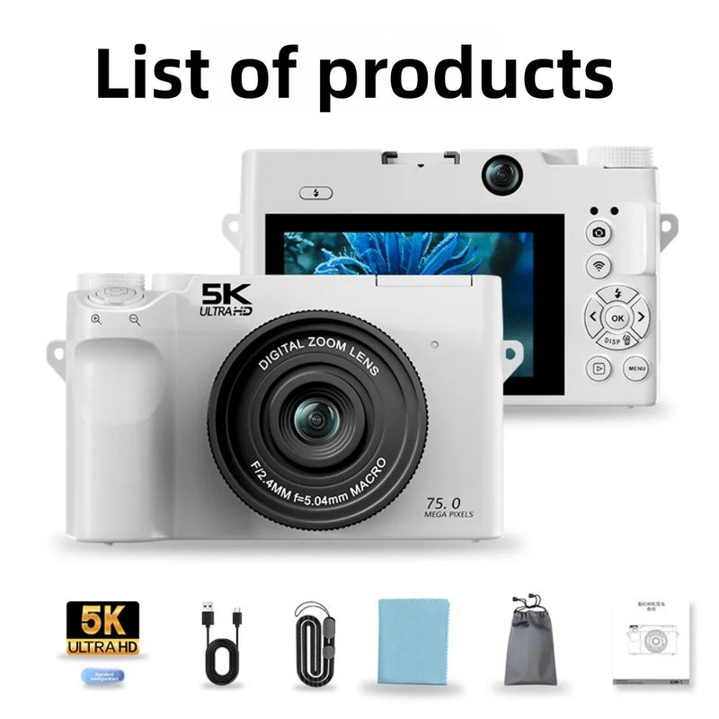 5K Digital Camera for Photography,75MP Point and Shoot Digital Cameras 64GB, Dual Lens 18X Zoom Autofocus, WiFi Vlogging Camera