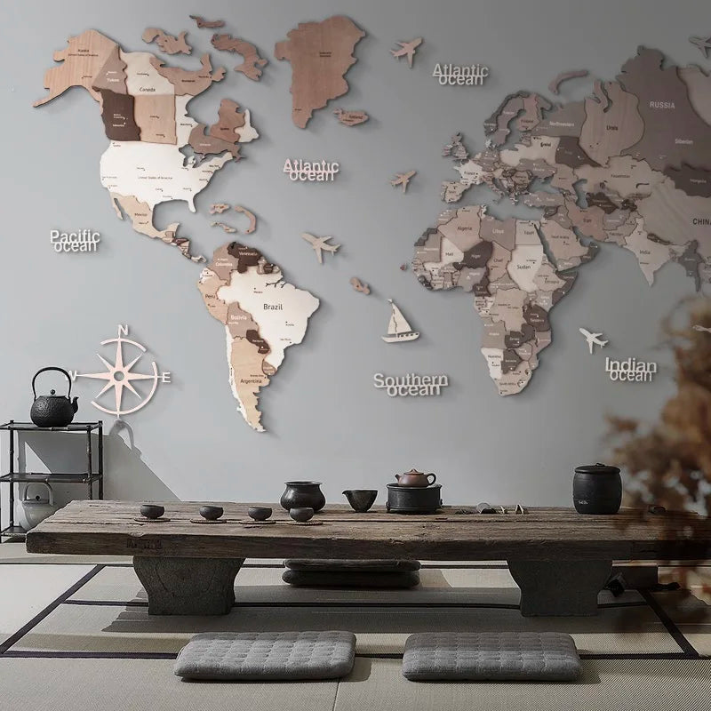 Wood World Atlas Acrylic 3D Solid Crystal Bedroom Wall With Living Room Classroom Stickers Office Decoration Ideas Wooden Sketch