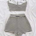 Women's Elegant 2-Piece Fashion Striped Set with Butterfly Detail Top and High-Waisted Shorts, Perfect for Holiday, Date, Aftern