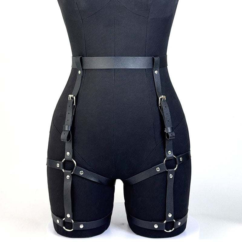 Women Fashion PU Leather Harness Waist Belt Punk Studded Decorative Harness Straps Suspenders Gothic Clothing Accessorie