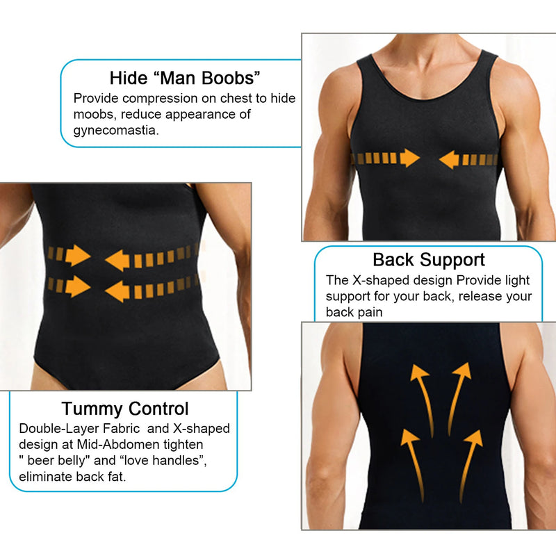 Mens Sleeveless Shapewear  Compression Bodysuit Tummy Control Waist Trainer Slimming Undershirts Open Crotch Corset