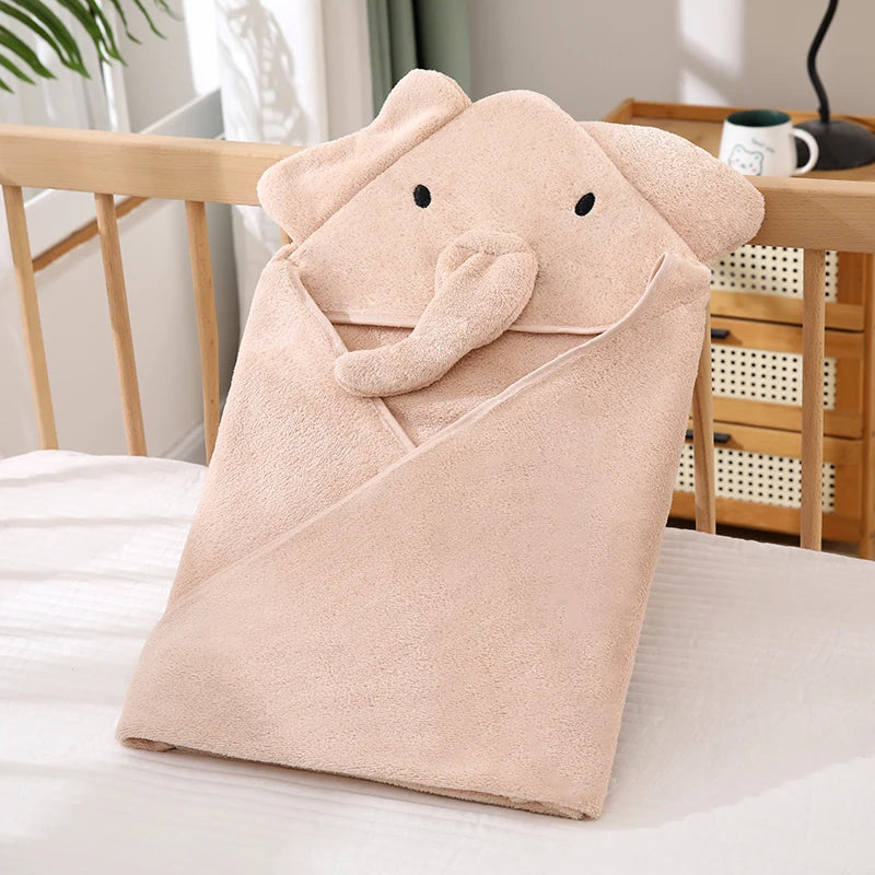 A Cartoon Coral Fleece Bath Towel for Babies, Children's Bath Towel, Baby Washcloth, 31.5* 31.5inch , Made of Super Absorbent Polyester Material, Warm and Breathable, with Cartoon Animal Shapes for Kids, Suitable for Home and