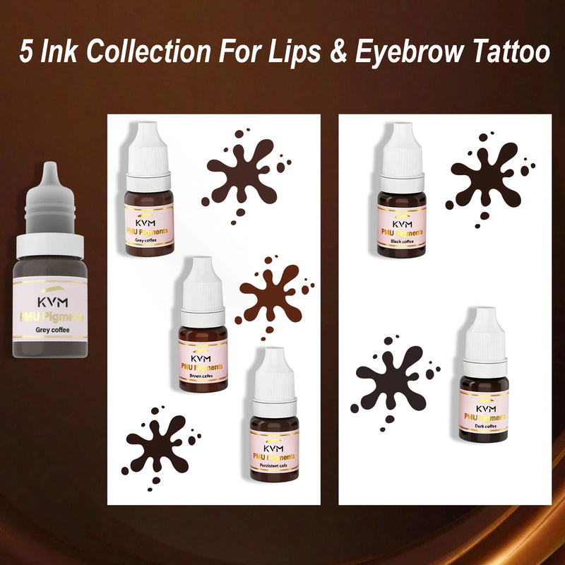 KVM 5 Colors 5ML Eyebrow Tattoo Ink Professional Pigment Microblading Paint Ink for Semi Permanent Makeup Tattoo Art Supplies