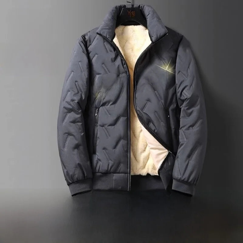 Men's Fleece Lined down Cotton Jacket Basketball Sport Coat Warm Stylish City Fashion Loose Fit Long Sleeve Stand Collar