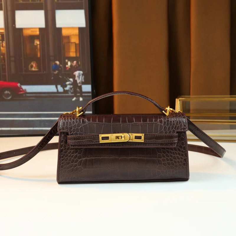French Crocodile Trendy Solid Color Handbag Women's Classic Versatile Boston Bag