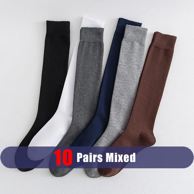 Men Long Socks Knee High Cotton Solid Business Soft | SAMAG