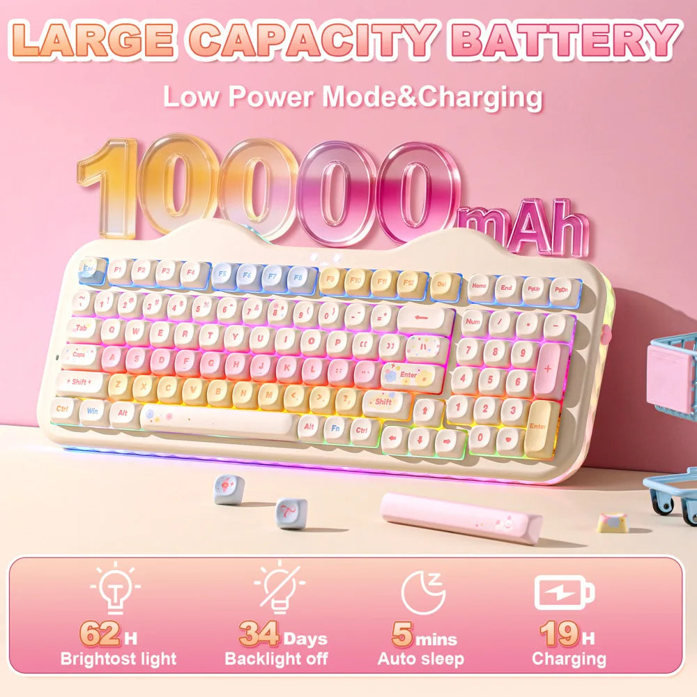 RGB Backlight Cute Keyboard YUNZII C98 Wireless Mechanical Keyboard 99-Key Hot Swap Gasket Keyboard with Numpad Custom