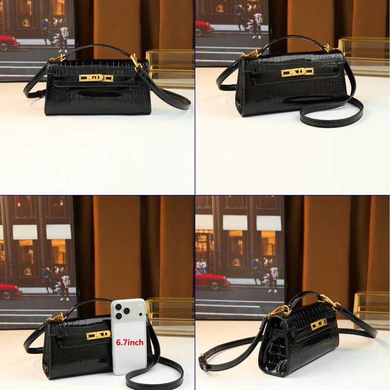 French Crocodile Trendy Solid Color Handbag Women's Classic Versatile Boston Bag