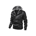 Men's Youth Hooded PU Leather Fashion Locomotive Casual Jacket Large Size Hat Removable