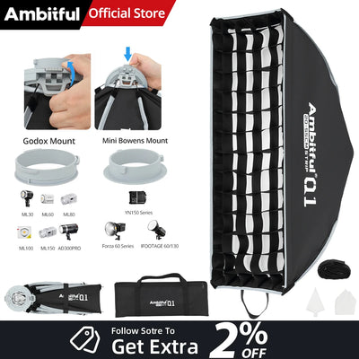 AMBITFUL Q1 20x55cm Strip Softbox Mini Bowens/GODOX Mount | SAMAG