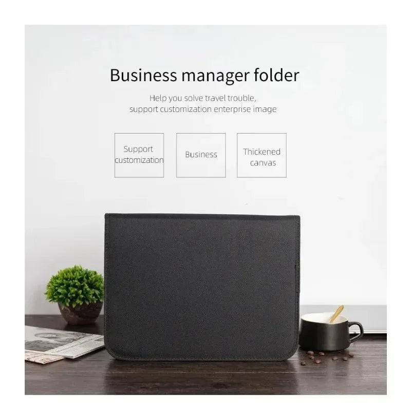 Large Black Business Portfolio File Document Folder Zipper A4 Paper Organizer Bag Padfolio Binder Briefcase Conference Office