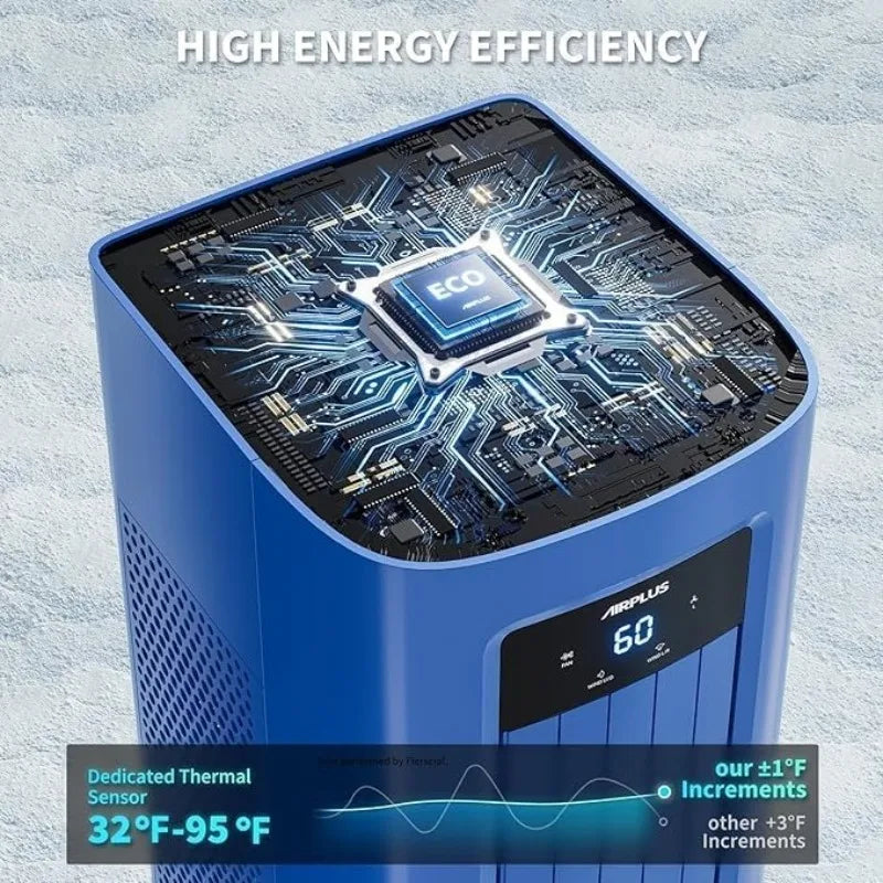 AIRPLUS 12000 BTU Smart Portable Air Conditioner for Bedroom, 700 Sq Ft Cooling & Heating AC with Drainage-free Function, Dehumidifier, Fan, 24h Timer, Blue