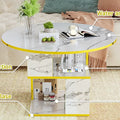 3-Tier Round Coffee Table with Storage, Modern Coffee Table for Living Room, Wooden Tabletop-Marble White with Gold Frame