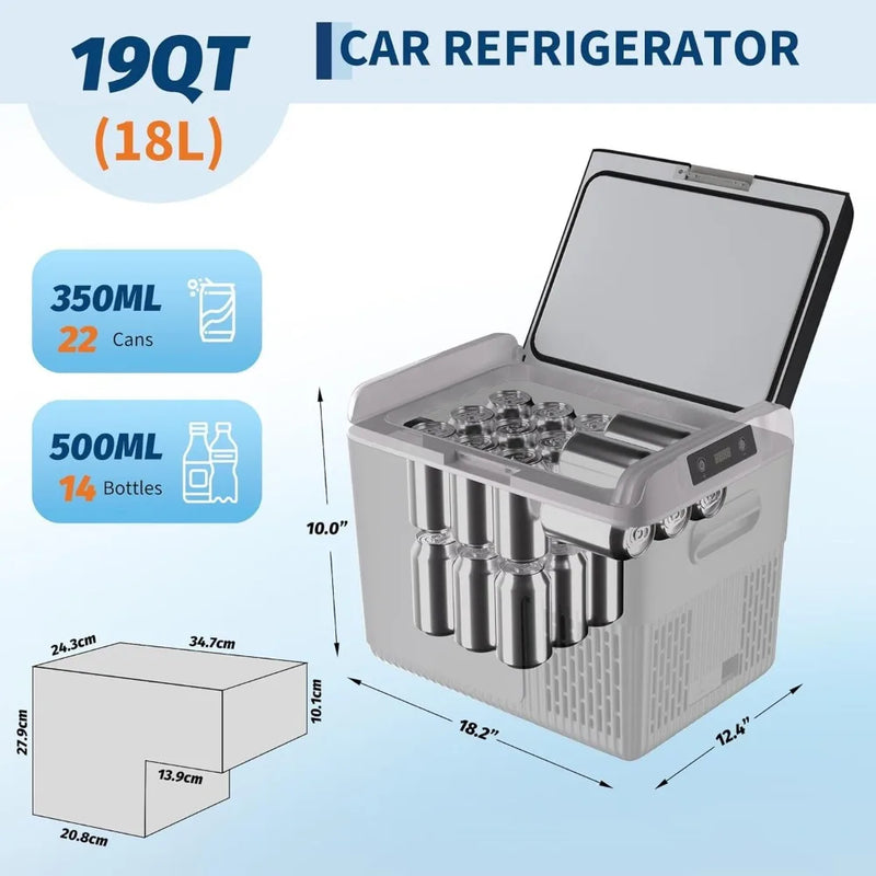 Car Fridge 19QT Portable Freezer, 12/24V Compressor Electric Cooler for SUV Boat