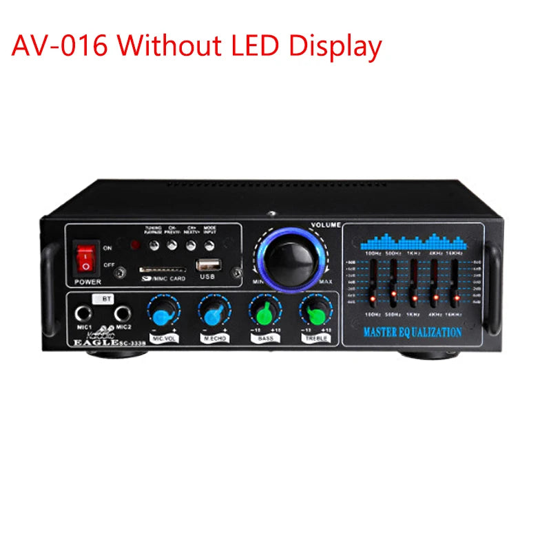 High Power Amplifier 2.0 Channel Audio Home Theater Amplifiers DC 12V 110V/220V Support FM SD USB Dual Mic Bluetooth Remote
