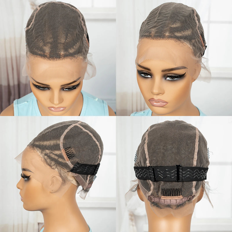 Cornrow Braided Wigs Synthetic Full Lace Braids Wig with Baby Hair Short Afro Curly Knotless Braided Lace Wig for Black Women