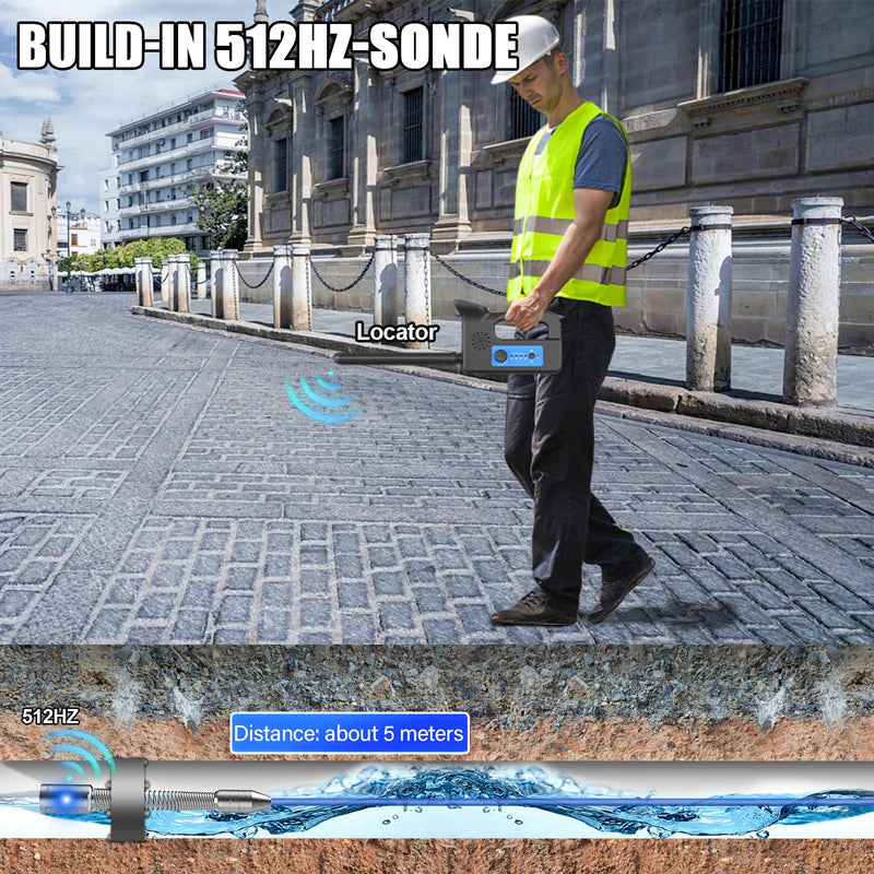 10.1inch IPS Sewer Pipe Inspection Camera with 512hz Locator Meter Counter DVR  7mm Cable Auto Self-Leveling  AHD 1080P Borescop