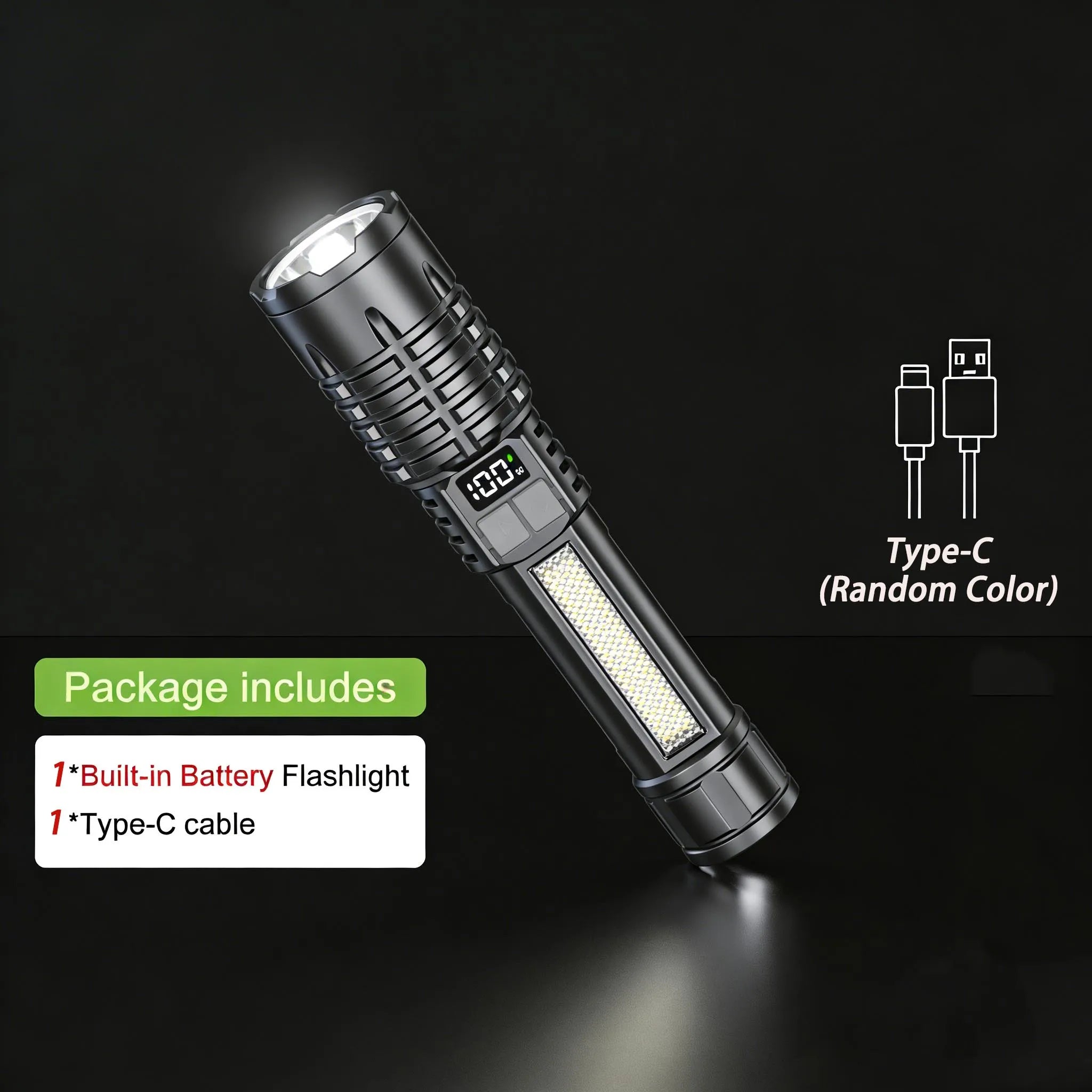 Latest High Power LED Flashlight with Zoom and Digital Display Lantern USB Rechargeable Flashlight for Camping and Hiking