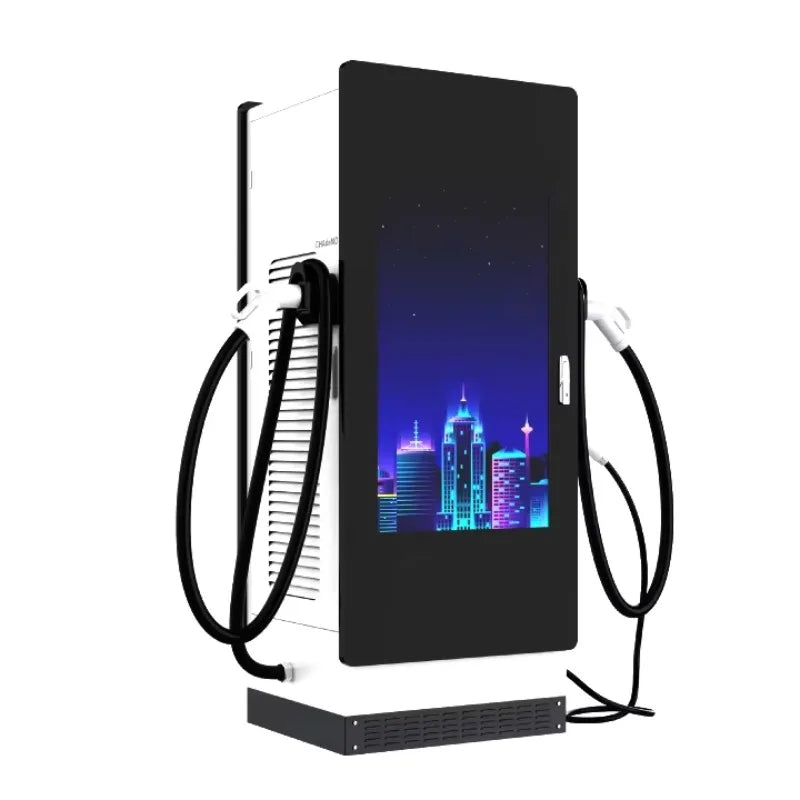 Electric Car Charger Station Commercial Solar Powered DC Fast EV Charger with Advertising Screen Custom