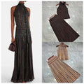 Metallic Colorful Striped Knit Skirt Set Women 2026 New Classic Halter Neck Sleeveless T-Shirt+Slim Versatile Skirt 2-Piece Set