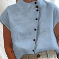 Elegant Cotton Linen Stand Neck Shirt Female Summer - View 8 | SAMAG