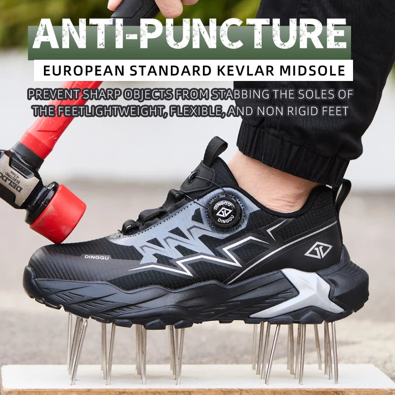 Rotation Button Work Safety Shoes Men Indestructible Steel Toe Shoes Lightweight Protective Safety Boots Security Work Sneakers