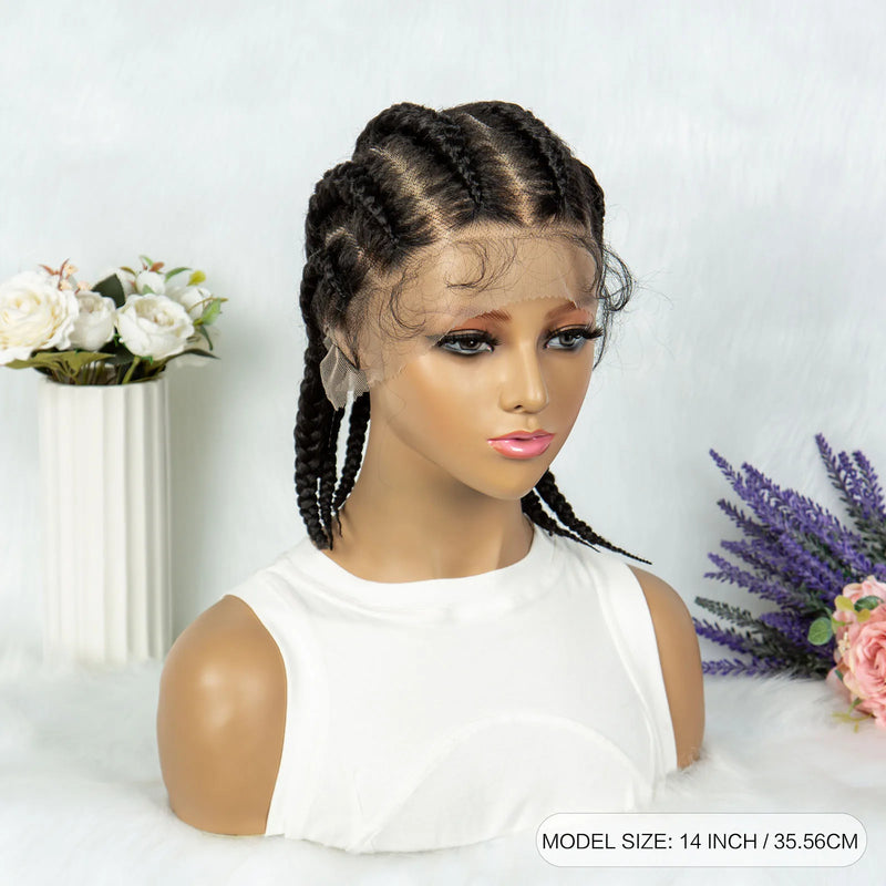 14Inch Synthetic Full Lace Braided Wigs Cornrow Braids with Baby Hair Lace Frontal Handmade Twisted Braids Wigs for Black Women